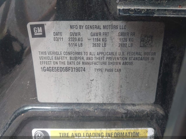 45169796 :رقم المزاد ، 1G4GE5ED5BF319074 vin ، 2011 Buick Lacrosse Cxs مزاد بيع