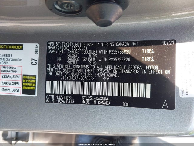 Aukcja sprzedaży 2022 Lexus Rx 450h F Sport Handling, vin: 2T2YGMDA7NC076039, numer aukcji: 45169835