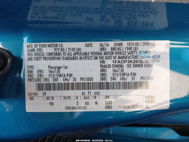 Ford FOCUS SE 2016 1FADP3K26GL351670 Image 9