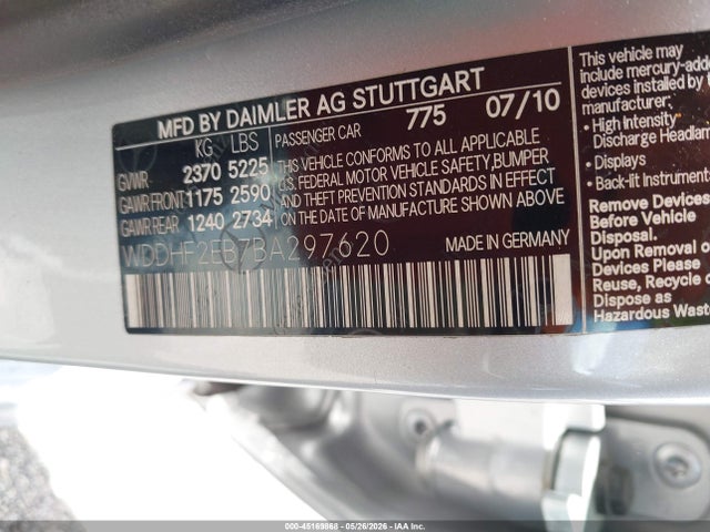 2011 Mercedes-benz E 350 Bluetec მანქანა იყიდება აუქციონზე, vin: WDDHF2EB7BA297620, აუქციონის ნომერი: 45169868