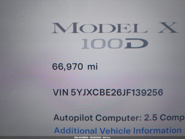 Продажа на аукционе авто 2018 Tesla Model X 100d/75d/p100d, vin: 5YJXCBE26JF139256, номер лота: 45169885