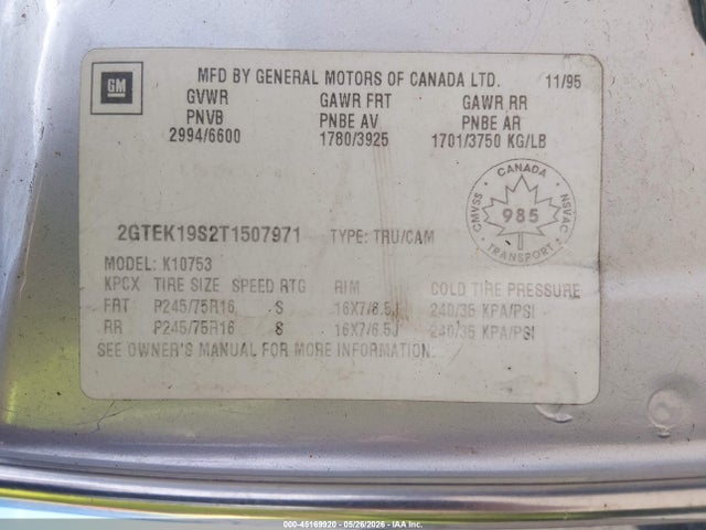 Продаж на аукціоні авто 1996 Gmc Sierra K1500, vin: 2GTEK19S2T1507971, номер лоту: 45169920