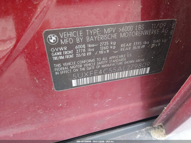 Auction sale of the 2010 Bmw X5 Xdrive30i, vin: 5UXFE4C55AL279809, lot number: 45169999