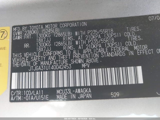 45170024 :رقم المزاد ، JTJGA31U140042453 vin ، 2004 Lexus Rx 330 مزاد بيع