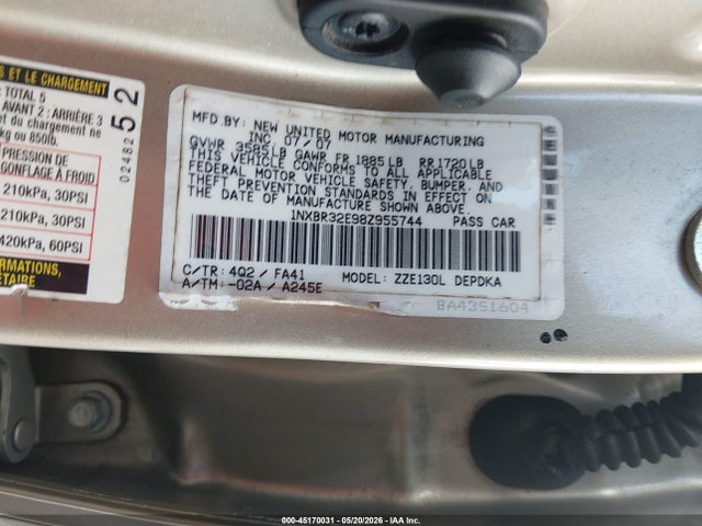 45170031 :رقم المزاد ، 1NXBR32E98Z955744 vin ، 2008 Toyota Corolla Ce مزاد بيع