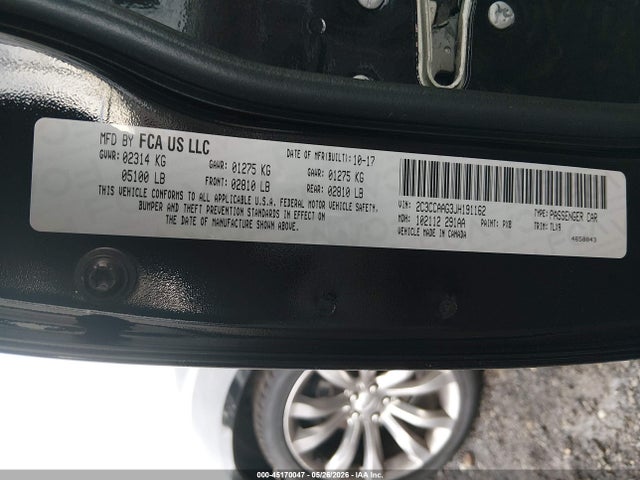 Aukcja sprzedaży 2018 Chrysler 300 Touring L, vin: 2C3CCAAG3JH191162, numer aukcji: 45170047