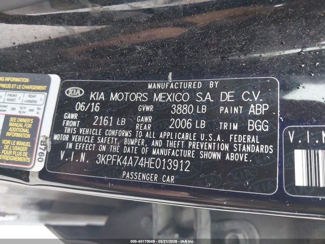 Aukcja sprzedaży 2017 Kia Forte Lx, vin: 3KPFK4A74HE013912, numer aukcji: 45170049