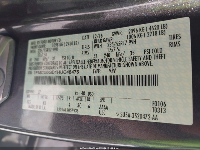 Ford ESCAPE SE 2017 1FMCU0GD1HUC48476 Image 9