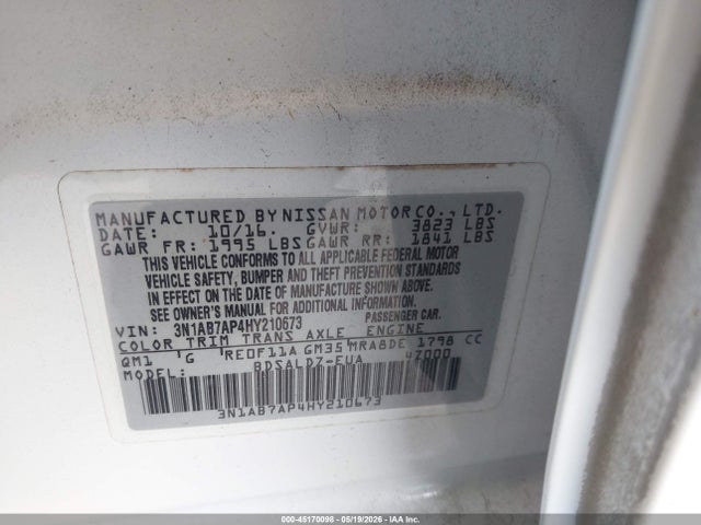 2017 Nissan Sentra Sv მანქანა იყიდება აუქციონზე, vin: 3N1AB7AP4HY210673, აუქციონის ნომერი: 45170098