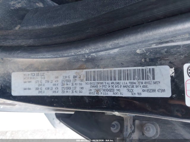 45170113 :رقم المزاد ، 1C6RREFTXKN549259 vin ، 2019 Ram 1500 Big Horn/lone Star  4x2 5'7 Box مزاد بيع