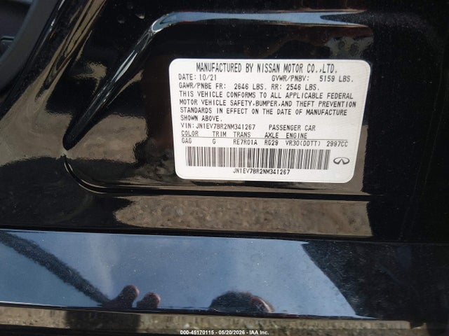 Продаж на аукціоні авто 2022 Infiniti Q50 Luxe Awd, vin: JN1EV7BR2NM341267, номер лоту: 45170115