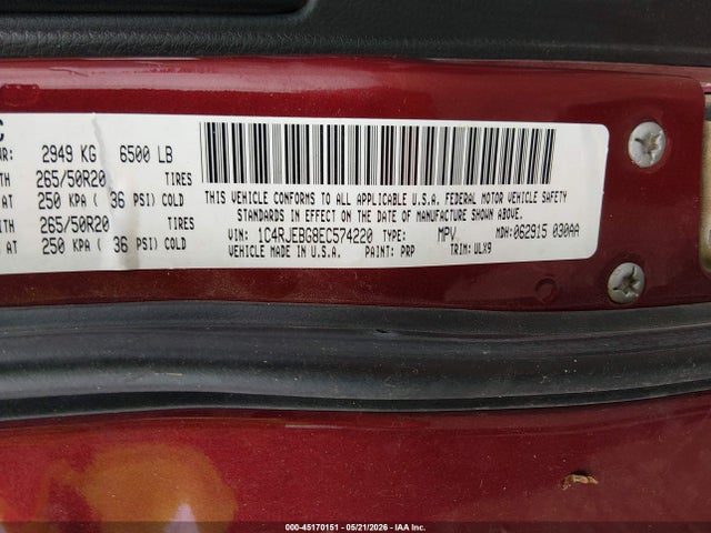 Продажа на аукционе авто 2014 Jeep Grand Cherokee Limited, vin: 1C4RJEBG8EC574220, номер лота: 45170151