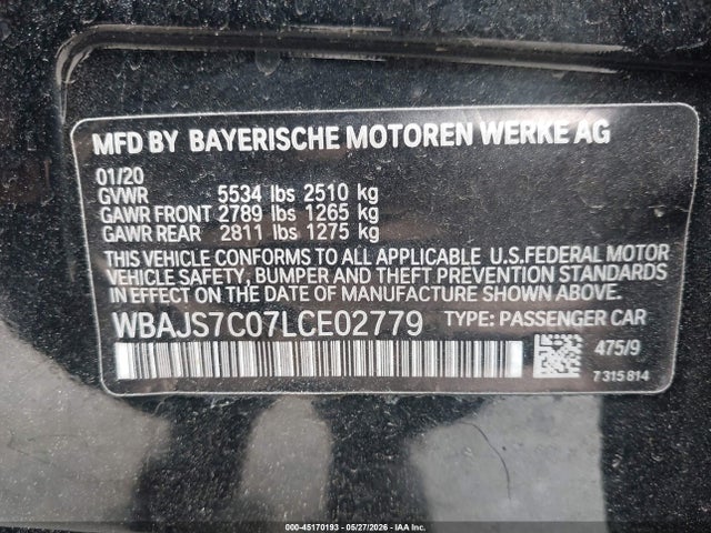 Auction sale of the 2020 Bmw M550i Xdrive, vin: WBAJS7C07LCE02779, lot number: 45170193