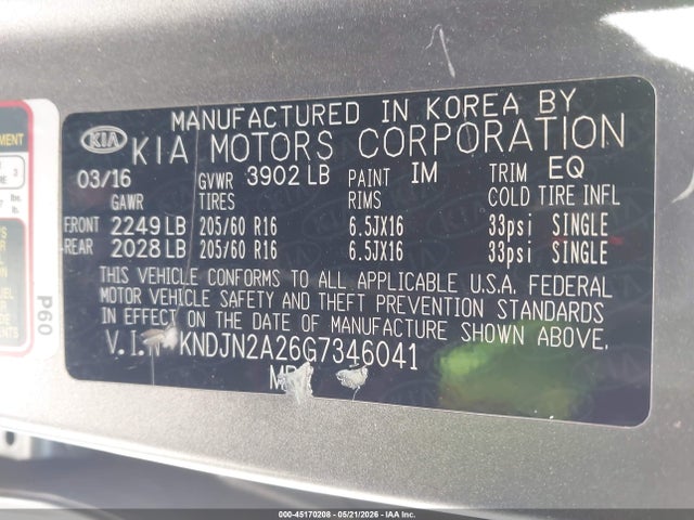 Продаж на аукціоні авто 2016 Kia Soul, vin: KNDJN2A26G7346041, номер лоту: 45170208