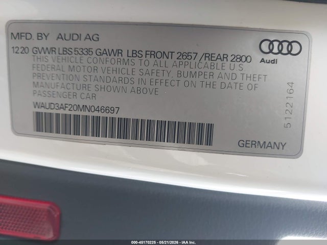 Aukcja sprzedaży 2021 Audi A6 Sport Premium 45 Tfsi Quattro S Tronic, vin: WAUD3AF20MN046697, numer aukcji: 45170225
