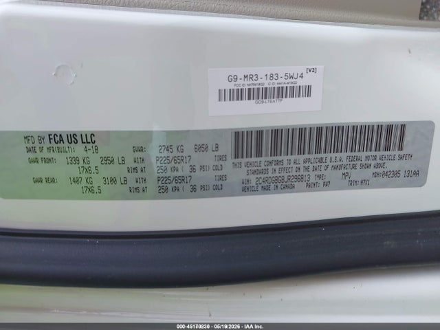 2018 Dodge Grand Caravan Se მანქანა იყიდება აუქციონზე, vin: 2C4RDGBG8JR296813, აუქციონის ნომერი: 45170230