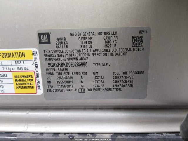Продаж на аукціоні авто 2014 Buick Enclave Leather, vin: 5GAKRBKD9EJ285990, номер лоту: 45170232