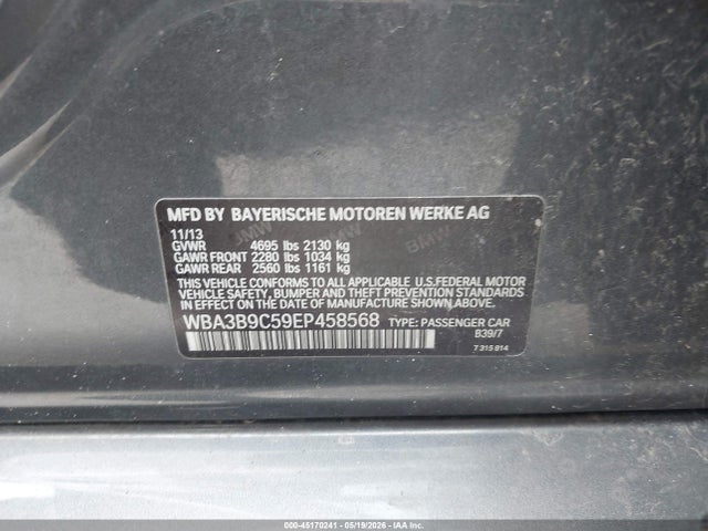 2014 Bmw 335i Xdrive მანქანა იყიდება აუქციონზე, vin: WBA3B9C59EP458568, აუქციონის ნომერი: 45170241