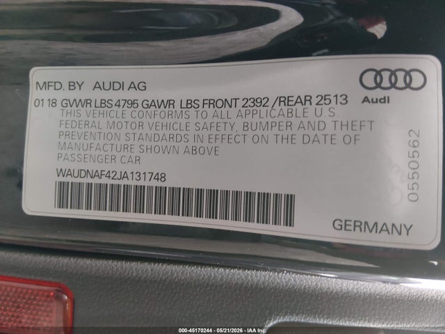 Продажа на аукционе авто 2018 Audi A4 2.0t Premium, vin: WAUDNAF42JA131748, номер лота: 45170244
