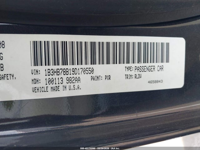 45170268 :رقم المزاد ، 1B3HB78B19D170550 vin ، 2009 Dodge Caliber R/t مزاد بيع