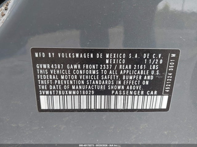 2021 Volkswagen Jetta Gli 2.0t Autobahn/2.0t S მანქანა იყიდება აუქციონზე, vin: 3VW6T7BUXMM018029, აუქციონის ნომერი: 45170273