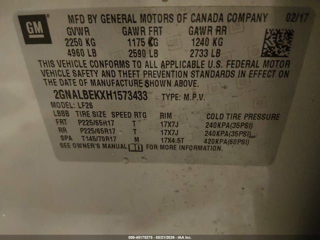 2GNALBEKXH1573433 Chevrolet EQUINOX LS