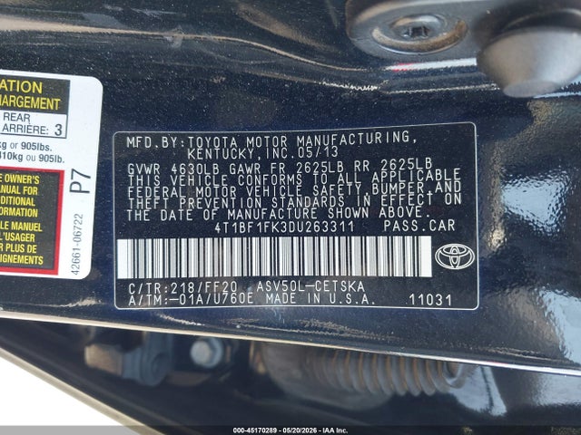 Продаж на аукціоні авто 2013 Toyota Camry Se, vin: 4T1BF1FK3DU263311, номер лоту: 45170289