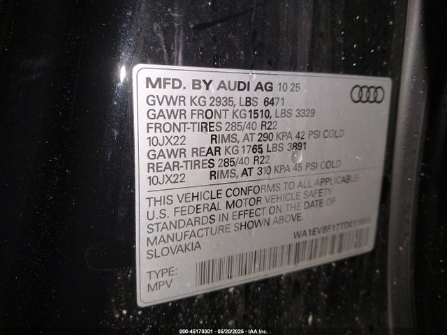 45170301 :رقم المزاد ، WA1EVBF17TD011555 vin ، 2026 Audi Q8 Premium Plus 55 Tfsi Quattro Tiptronic مزاد بيع