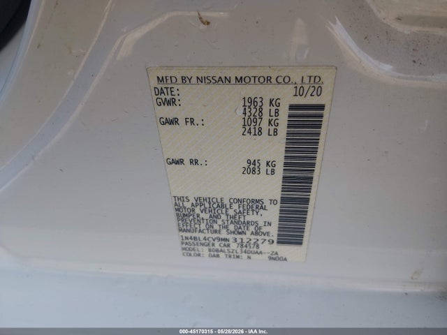 Aukcja sprzedaży 2021 Nissan Altima Sr Fwd, vin: 1N4BL4CV9MN312279, numer aukcji: 45170315