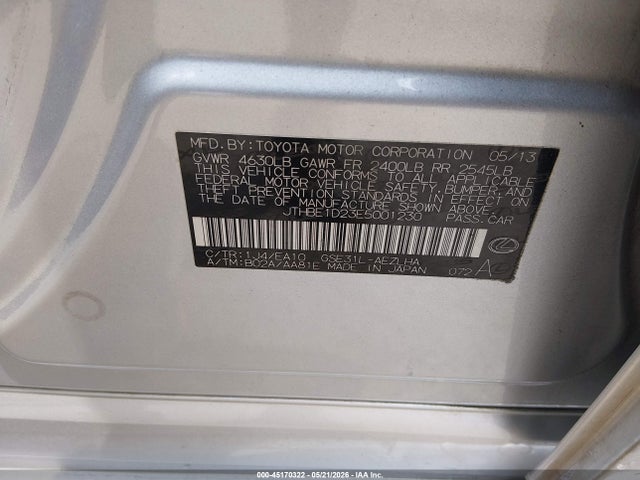 Aukcja sprzedaży 2014 Lexus Is 350, vin: JTHBE1D23E5001230, numer aukcji: 45170322