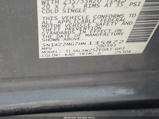 Nissan Murano Platinum 2017 5N1AZ2MG7HN135872 Image 9