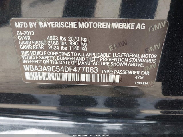 Aukcja sprzedaży 2013 Bmw 335i, vin: WBA3A9C54DF477083, numer aukcji: 45170366