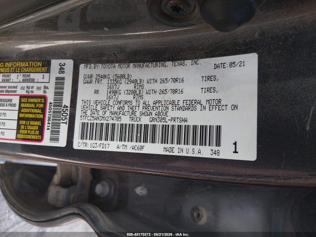 45170372 :رقم المزاد ، 5TFCZ5AN3MX274705 vin ، 2021 Toyota Tacoma Trd Off-road مزاد بيع