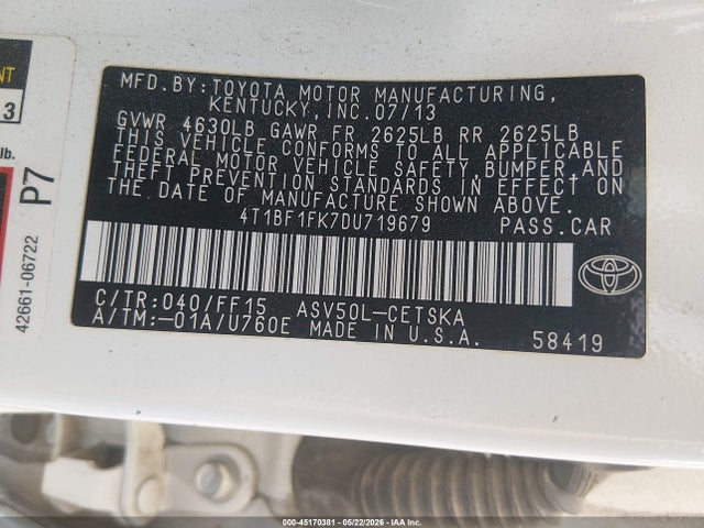 Продаж на аукціоні авто 2013 Toyota Camry Se, vin: 4T1BF1FK7DU719679, номер лоту: 45170381