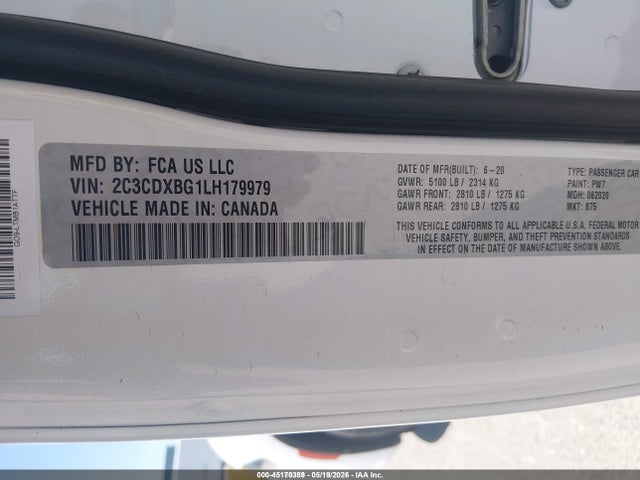 Продажа на аукционе авто 2020 Dodge Charger Sxt Rwd, vin: 2C3CDXBG1LH179979, номер лота: 45170389