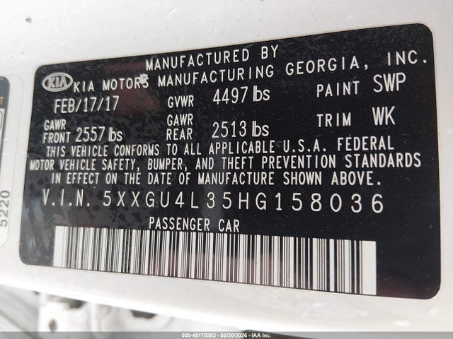 KIA OPTIMA EX 2017 5XXGU4L35HG158036 Image 9