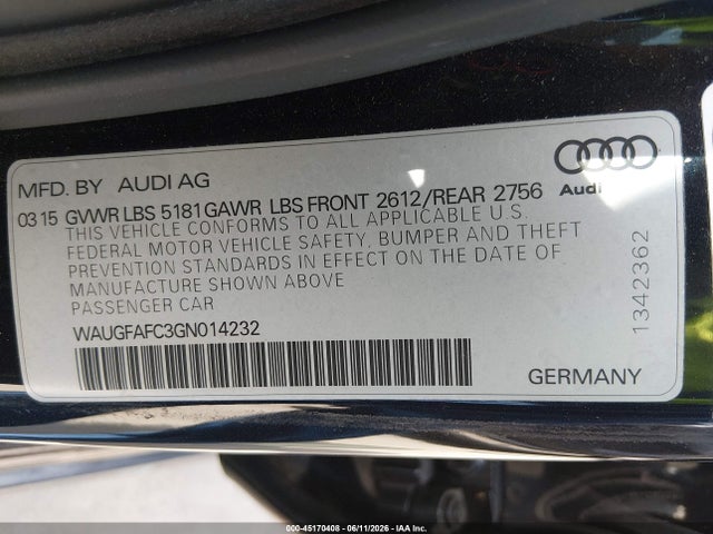 Aukcja sprzedaży 2016 Audi A6 2.0t Premium Plus, vin: WAUGFAFC3GN014232, numer aukcji: 45170408