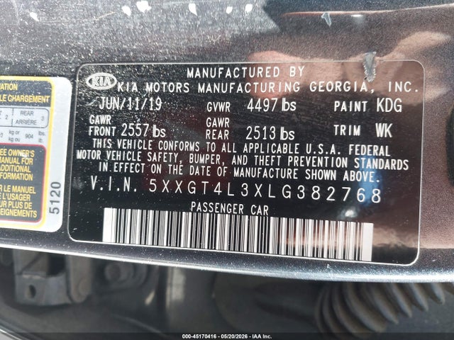 Aukcja sprzedaży 2020 Kia Optima Lx, vin: 5XXGT4L3XLG382768, numer aukcji: 45170416