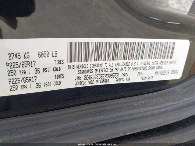 45170431 :رقم المزاد ، 2C4RDGEG6ER309558 vin ، 2014 Dodge Grand Caravan R/t مزاد بيع