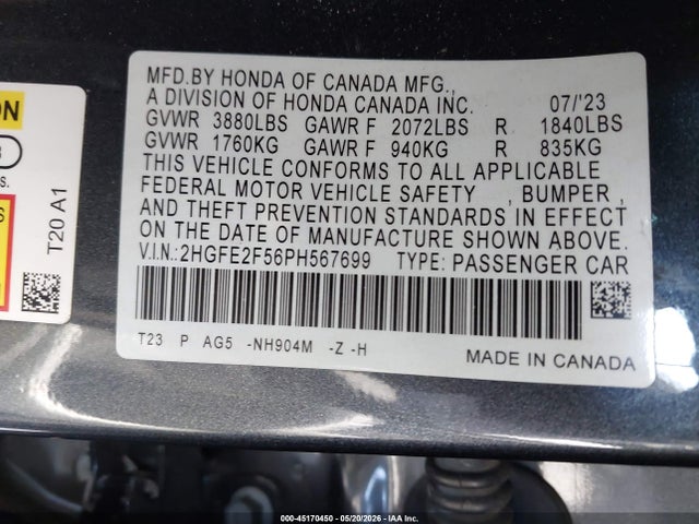 Honda Civic Sport 2023 2HGFE2F56PH567699 Image 9