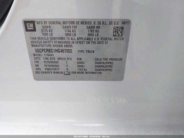 Продажа на аукционе авто 2017 Chevrolet Silverado 1500 1lt, vin: 3GCPCREC1HG487052, номер лота: 45170466