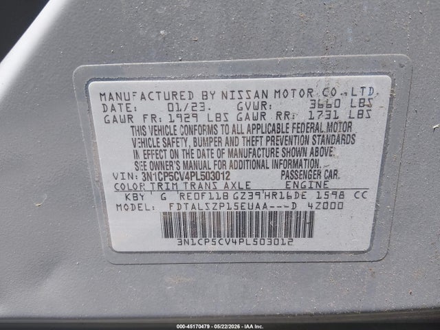Aukcja sprzedaży 2023 Nissan Kicks Sv Xtronic Cvt, vin: 3N1CP5CV4PL503012, numer aukcji: 45170479