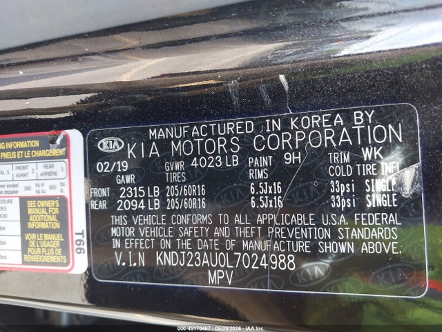 2020 Kia Soul Lx მანქანა იყიდება აუქციონზე, vin: KNDJ23AU0L7024988, აუქციონის ნომერი: 45170487