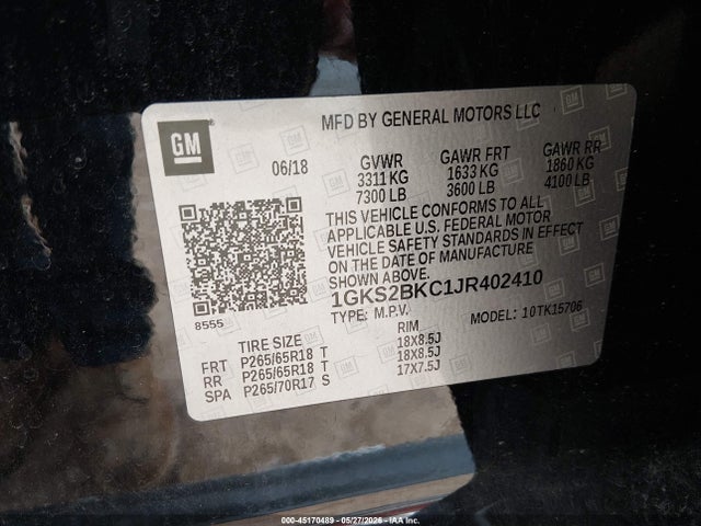 Продаж на аукціоні авто 2018 Gmc Yukon Slt, vin: 1GKS2BKC1JR402410, номер лоту: 45170489