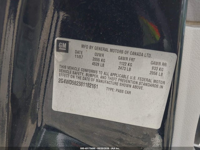 Продажа на аукционе авто 2008 Buick Lacrosse Cxl, vin: 2G4WD582381182161, номер лота: 45170498