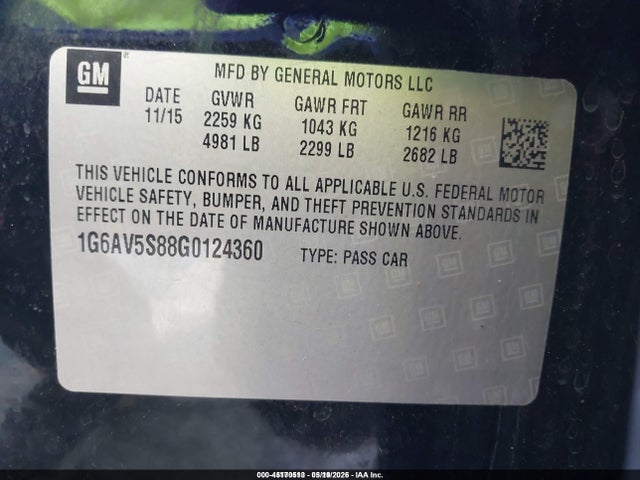 Aukcja sprzedaży 2016 Cadillac Cts V-sport Premium, vin: 1G6AV5S88G0124360, numer aukcji: 45170513