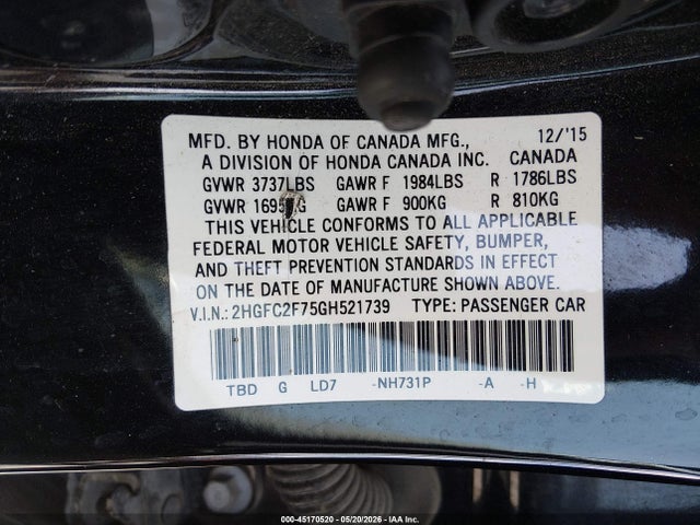 Honda CIVIC EX 2016 2HGFC2F75GH521739 Image 9