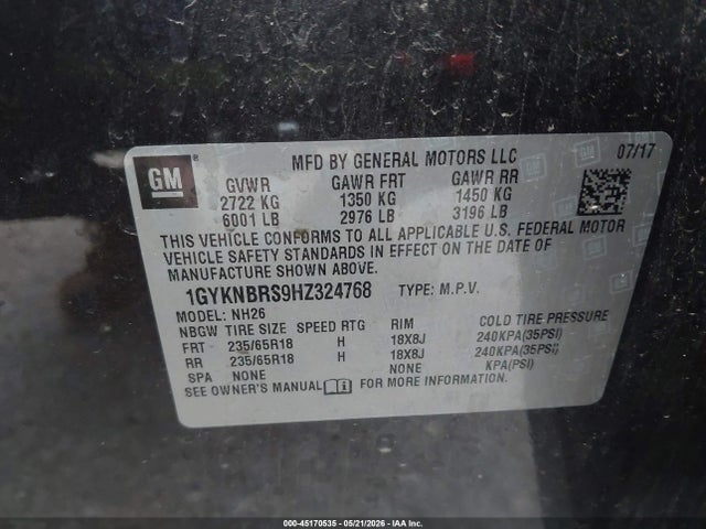 Продаж на аукціоні авто 2017 Cadillac Xt5 Luxury, vin: 1GYKNBRS9HZ324768, номер лоту: 45170535