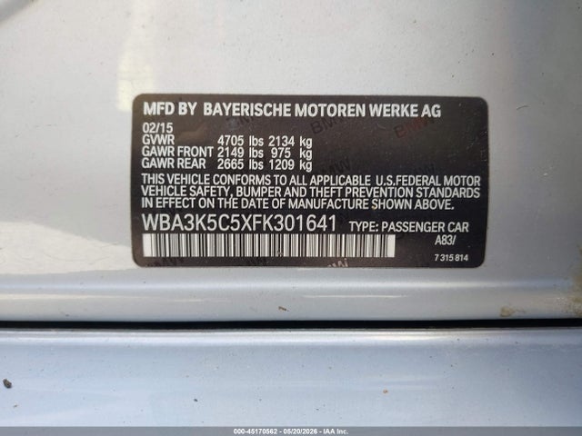 Продажа на аукционе авто 2015 Bmw 328d Xdrive, vin: WBA3K5C5XFK301641, номер лота: 45170562