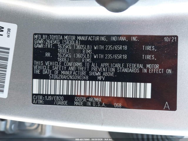 Toyota Highlander Xle 2022 5TDGZRAH2NS090348 Image 9